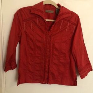 i.e.Petite Breezy Cotton Button-down in a Cool Red